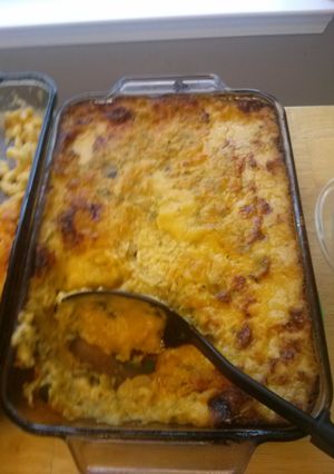 A picture of cheesy squash casserole.
