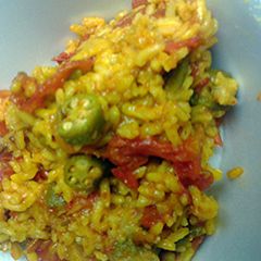 A picture of Okra tomatoes and rice.