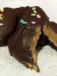 A picture of Peanut butter chocolate eggs.