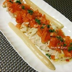 A picture of Chicken Breast Salad With Tomatoes and Dressing.