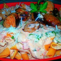 A picture of Ray's' Tomato Cream Sauce With Veggie Pasta & Italian Sausages.