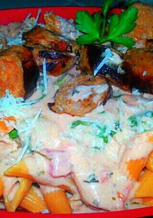 A picture of Ray's' Tomato Cream Sauce With Veggie Pasta & Italian Sausages.