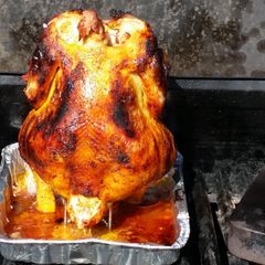 A picture of Beer can chicken.