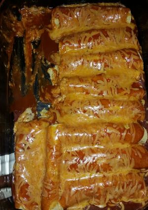 A picture of Kim's chicken enchiladas.