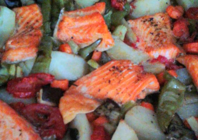 Baked Salmon in Beer with Vegetables