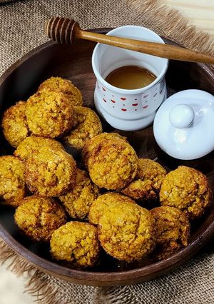 Una foto de 🍘Buñuelos de calabaza al horno 🍘 sin azúcar, sin harina de trigo