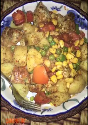 A picture of Spicy Chicken with veggies.