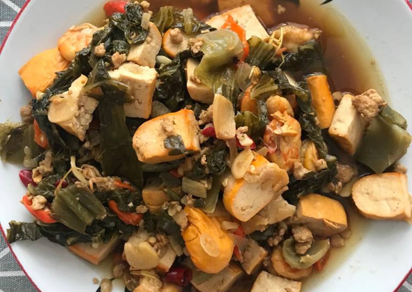 Tumis Sawi Asin Tahu Kuning maknyus