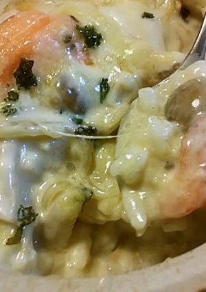 A picture of Autumnal Doria with Salmon and Mushrooms.