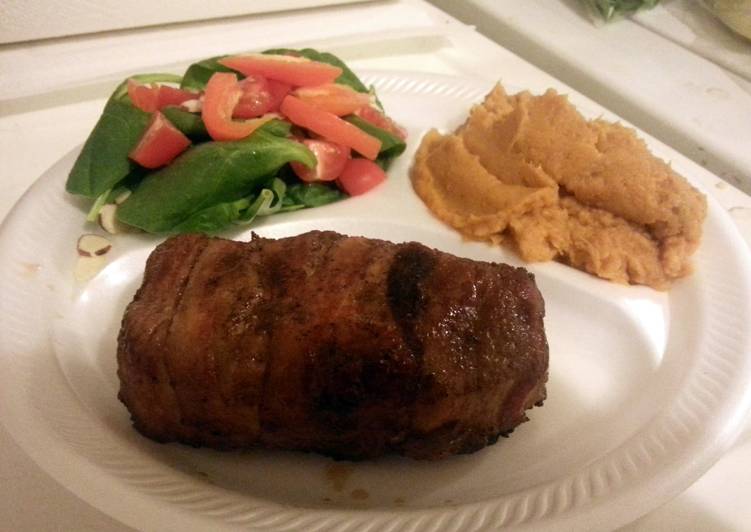 How to Cook Super Quick Paleo Bacon Wrapped Pork Chops with Sweet Potato Mash