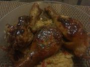 A picture of balsamic chicken on rice