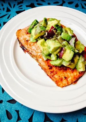 A picture of Spicy Salmon with Avocado Salsa.