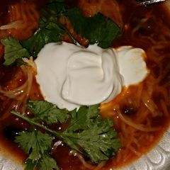A picture of Black bean and chicken fiesta soup.