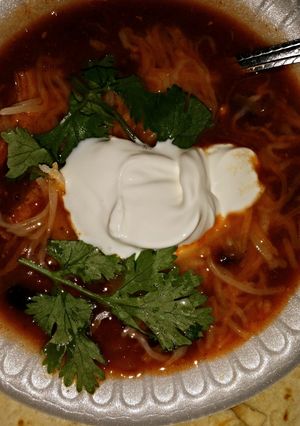 A picture of Black bean and chicken fiesta soup.