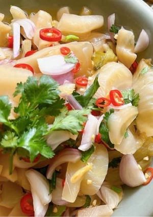 A picture of Thai Style Spicy Salad Eat with Boiled Rice •Street food |ThaiChef Food.