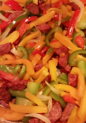 A picture of Sausage and pepper dish.