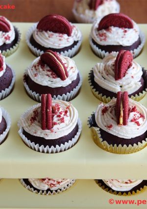 A picture of Eggless Red Velvet Cupcake With Buttercream Icing.