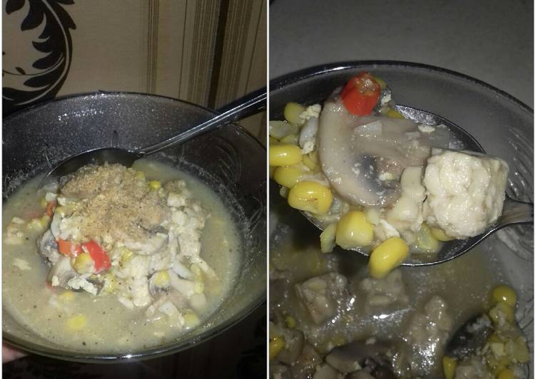Resep Sup jagung+jamur + ayam ala diet kenyang hughes Anti Gagal