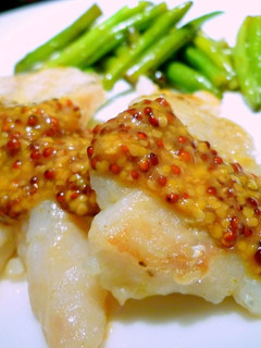 A picture of Cod à la Meunière with Mustard Sauce.
