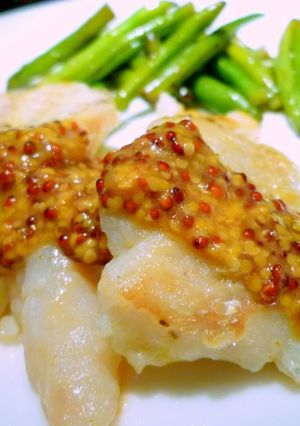 A picture of Cod à la Meunière with Mustard Sauce.