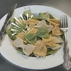 A picture of Three Homemade Fresh Farfalle or 🎀 Bow Tie 🎀 Pasta.