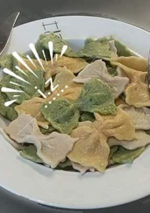 A picture of Three Homemade Fresh Farfalle or 🎀 Bow Tie 🎀 Pasta.