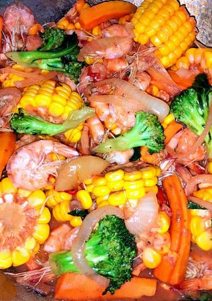 Foto resep Pedas Manis Udang + Sayur