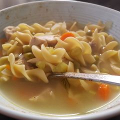 A picture of Chicken noodle soup.