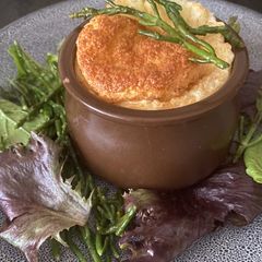 Cornish Crab Soufflé with Samphire Salad A picture of Cornish Crab Soufflé with Samphire Salad.