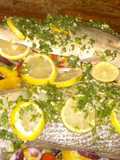 Corvina rellena con queso roquefort y cherrys