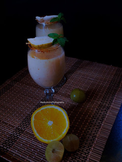 A picture of Guava-Orange-Amla juice.