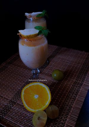 A picture of Guava-Orange-Amla juice.