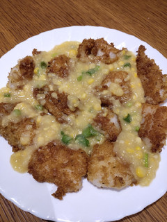 A picture of Fish Fillet with Cream Corn Sauce.