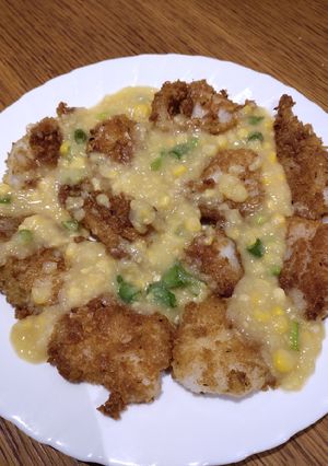 A picture of Fish Fillet with Cream Corn Sauce.