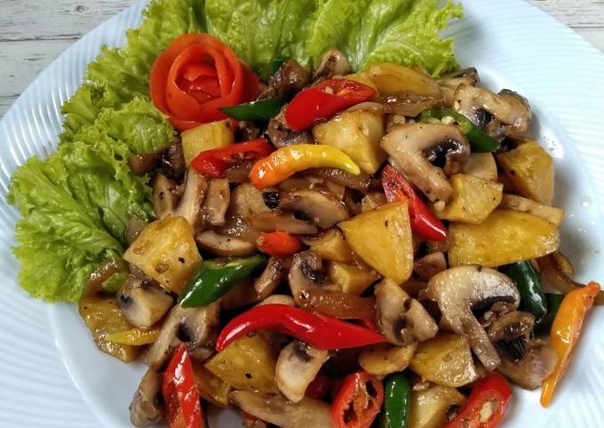 Resep Cah Jamur Kentang Lada Hitam #week37 Anti Gagal