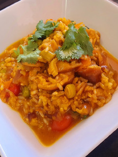Una foto de Arroz integral caldoso con verduras, shiitake y miso