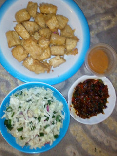 A picture of Tofu with sauce and veggies.