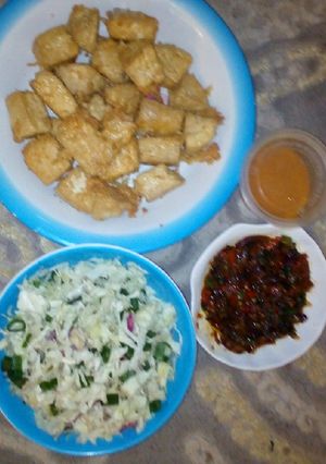 A picture of Tofu with sauce and veggies.