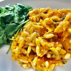 A picture of Roasted Butternut Squash, chilli and Stilton Orzotto with toasted Pine-nuts #mycookbook.