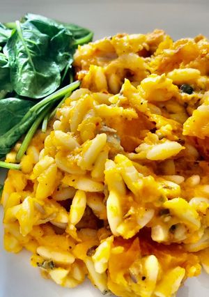 A picture of Roasted Butternut Squash, chilli and Stilton Orzotto with toasted Pine-nuts #mycookbook.
