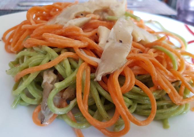 Spaghetti colorés aux champignons