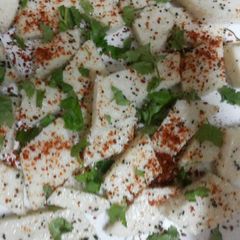 A picture of White dhokla.