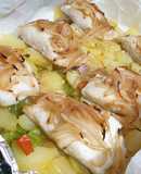 Bacalao con cebolla caramelizada al horno
