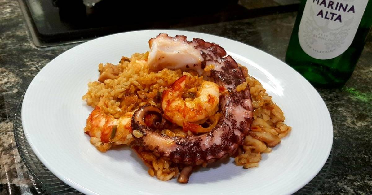 Paella de pulpo y gambones Receta de Empar Cookpad
