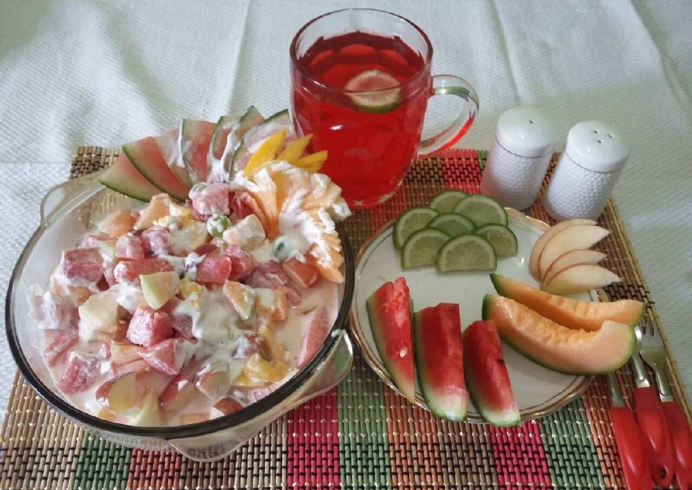 Fresh fruits salad with yummy fresh cream