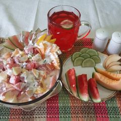 Fresh fruits salad with yummy fresh cream A picture of Fresh fruits salad with yummy fresh cream.
