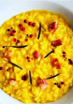 Foto di Risotto alla zucca con provola affumicata e guanciale croccante