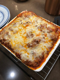 A picture of Italian Sausage Ravioli Lasagna with Spinach.