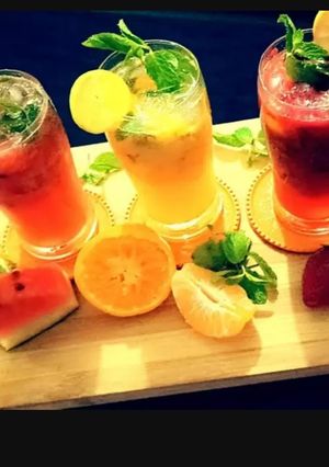 A picture of Orange Mojito, Watermelon Mojito and Strawberry Mojito.