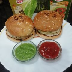A picture of Potato Poha Tikki Burger.